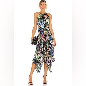 MILLY Joelle Tropical Palm Pleat Dress in Black Multi NWT Size 2